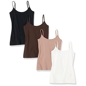Amazon Essentials Women's Slim-Fit Camisole for Layering and Everyday Wear, Pack of 4, Black/Dark Taupe/Espresso/White, Small