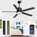 alescu Black Ceiling Fans with Lights - Outdoor Ceiling Fan with Remote/ APP Control, 52 Inch Modern Ceiling Fan for Patio, Bedroom Living Room