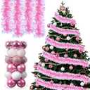 33 Ft Pink Christmas Tinsel Garland with Christmas Ball Ornaments Set 24 Pcs 2.3 Inch Xmas Ball Metallic Twist Garland for Xmas Wedding Birthday