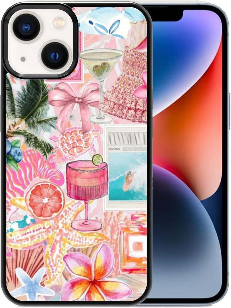 European Summer Beach Phone Case Compatible with iPhone 14,Coquette Aesthetic Collage Cases for Women Girls