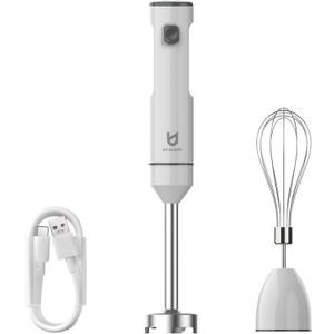 Cordless Hand Blender, UTALENT Variable Speed Immersion Blender handheld Rechargeable, with USB-C Charging Cable, Egg Whisk, for Smoothies, Milkshakes, Hummus and Soups – White