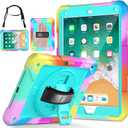 Protective Cover Case for iPad 6th/ 5th Generation & iPad Air 2 Case, iPad 9.7 Inch Case with Shoulder Strap Pen Holder Swivel Stand, Aqua Teal