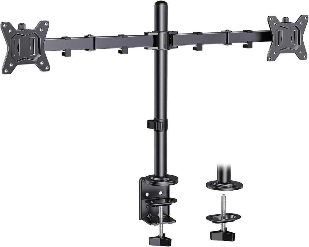 ErGear Dual Monitor Desk Mount for 1334 Monitors up to 26.5 lbs, Fully Adjustable Monitor Stand Holds 2 Computer Screens, Heavy-Duty Dual Monitor Arm with C-Clamp & Grommet Base, Black, EGCM13B