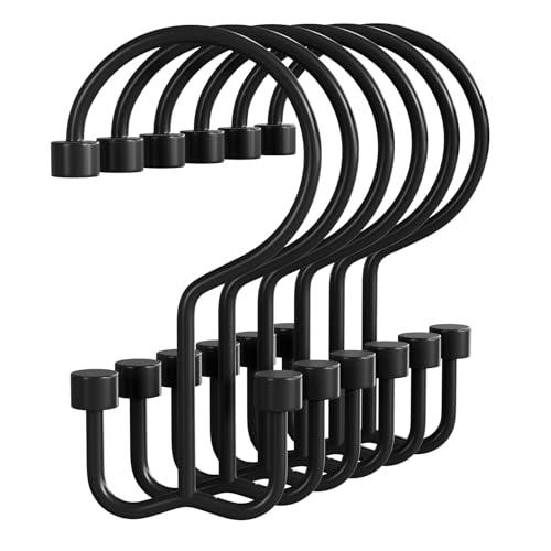 Bathway Shower Curtain Hooks Matte Black Shower Curtain Rings, 12 Pcs Double Hook Shower Curtain Hooks Rings Shower Curtain Hangers Rust Proof, Metal Shower Hooks for Bathroom Shower Curtain Rod