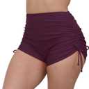 Halcurt Women's High Waisted Swim Board Shorts Tummy Control Side Tie Adjustable Tankini Swimsuit Bottoms (X-Large, Dark Burgundy)