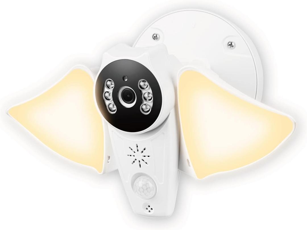 Outdoor Floodlight Camera 1 Pack, WiFi 1080P Security Cam, PIR Motion Sensor Light with Siren Alarm, IP65 Waterproof, Colorful Night Vision, Dusk to Dawn, Two-Way Audio, 64GB MicroSD, Work with Alexa