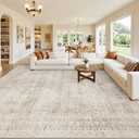 Area Rugs 9x12 Living Room: Vintage Boho Neutral Washable Rug Indoor Soft Large Area Rug Carpet for Bedroom Nursery Farmhouse Dining Room Office Floor Non-Slip Low Pile Under Table Rug Brown