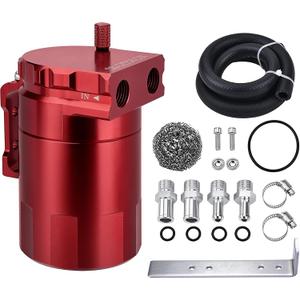 EVIL ENERGY Oil Catch Can, Universal Baffled Catch Can Kit with NBR Fuel Hose, 300ml Aluminum Air Oil Separator Tank for PCV System Red