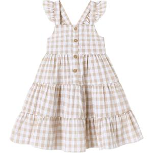 DeeFant Toddler Girl Dress Ruffle Sleeveless Little Girls Summer Outfits Kids Dresses Floral Sundress Beach Casual Khaki 5-6T
