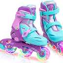 LOCAVUN Inline Skates for Girls and Kids, Roller Skates Blades with 4 Size Adjustable Light up Wheels for Kids Girls Beginner Ages 4-8 5-8 6-12 8-12 Indoor Outdoor US 9C-12C Size 26-30