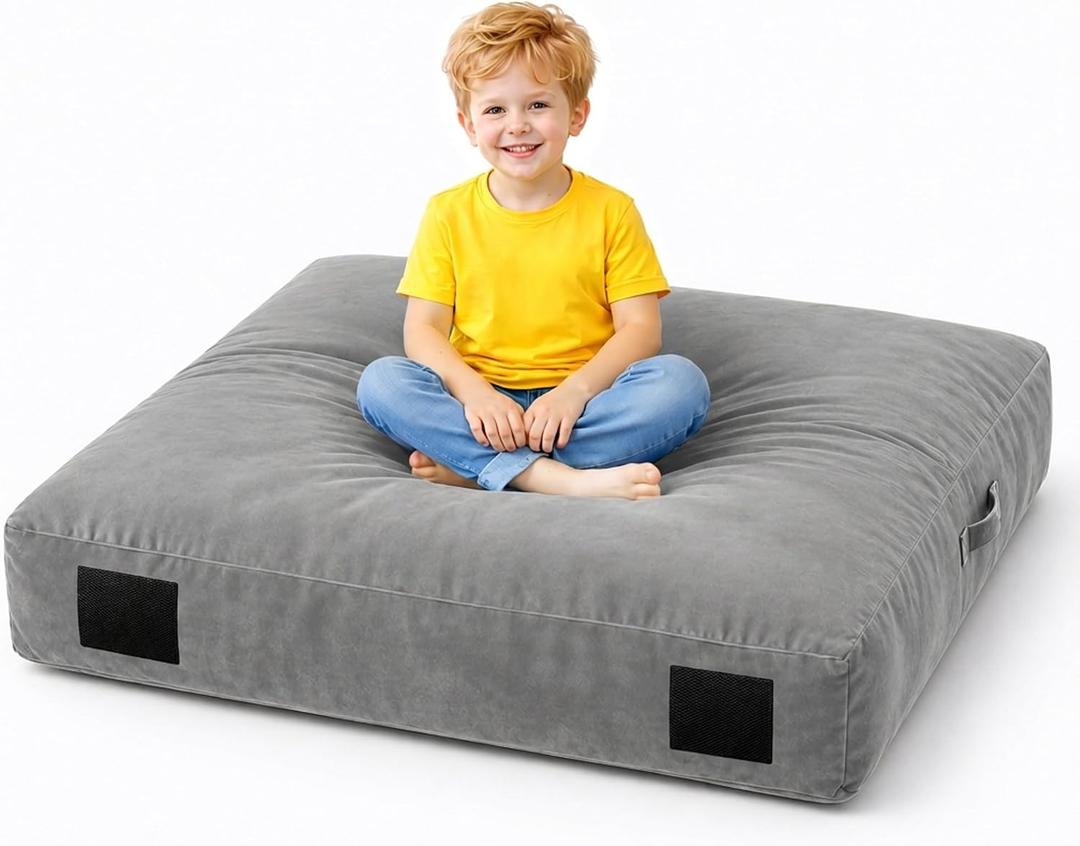 Crash Pad for Kids Sensory Autism Sensory Crash Pad & Crash Mat, Soft High Density Foam Landing Pad with Washable Velvet Cover & Handle for Indoor Play & Sensory Gym, Size 5 * 5 FT