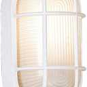 DESIGNERS FOUNTAIN Outdoor Wall Light, 5 Inch Oval Bulkhead Lighting Fixture with Guard, Porch and Patio Sconce, White, 2071-WH