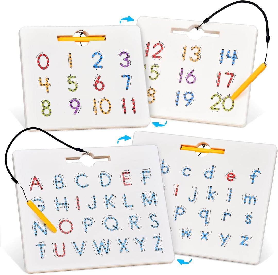 GAMENOTE Double Sided Magnetic Letter & Number Board Set - Alphabet & Numbers Tracing Board for Toddlers, ABC Uppercase & Lowercase Practicing, Math Learning, Educational Toys for Kids