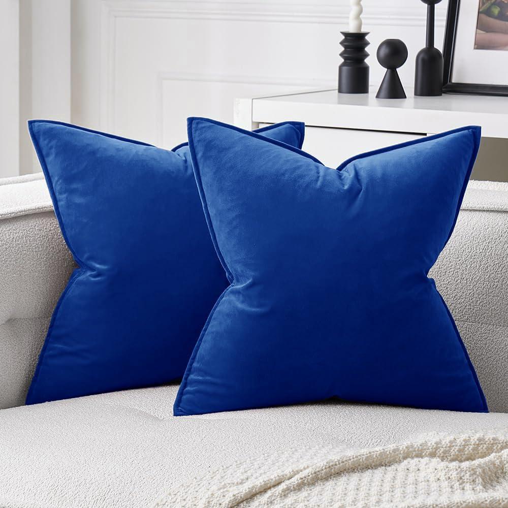 MIULEE Pack of 2 Royal Blue Decorative Velvet Throw Pillow Covers Soft Pillowcases Spring Solid Square Cushion Case for Sofa Bedroom Car 20x20 Inch