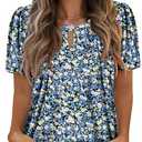 Angerella Women's Tops Short Sleeve Dressy Casual Plus Size Tunic Tops to Wear with Leggings Loose Fit Flower T-Shirt Ladies Blouses WaveBlue 3XL