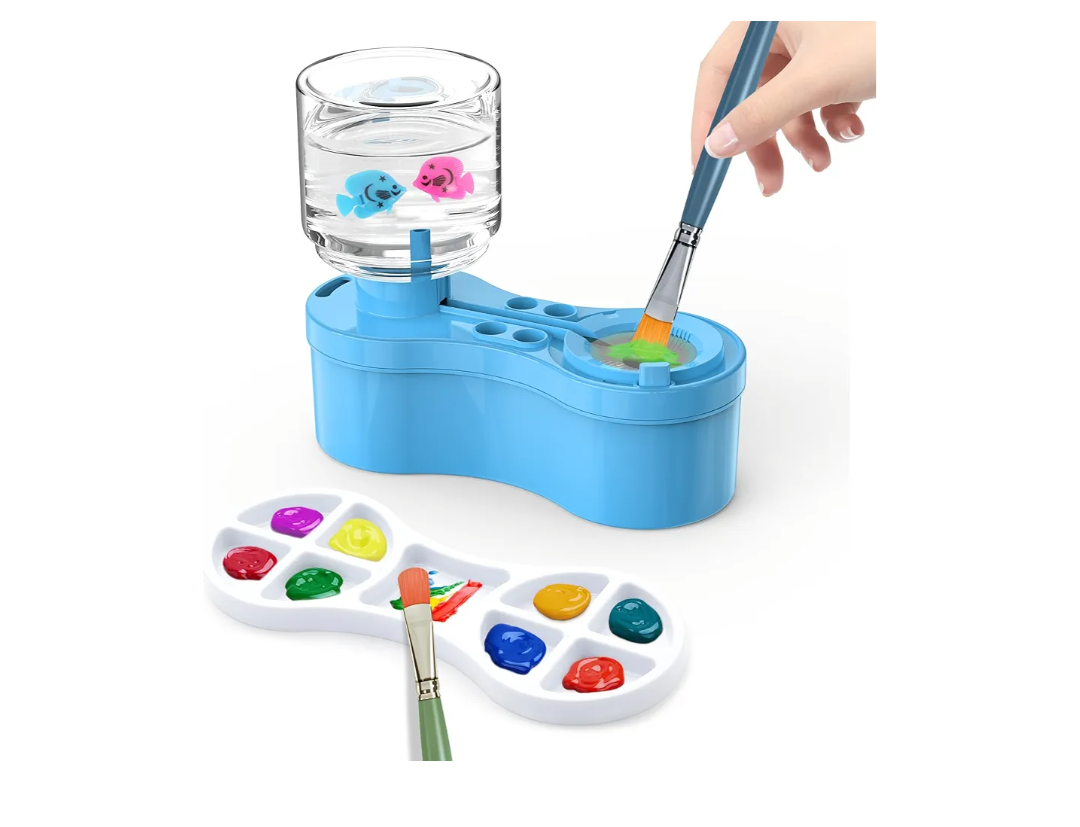 2025 New Paint Brush Cleaner with Paint Tray, Water Circulation Brush Rinser with Brush Holder, Watercolor/Oil and WaterBased Paint Brush Cleaner Tool, Gift for Artist Beginners
