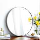 20" Round Mirror Circle Wall Mounted Hanging or Against Wall Metal Frame Dressing Make-up Mirrors for Entryway Bedroom Bathroom Living Room 20 inch Silver