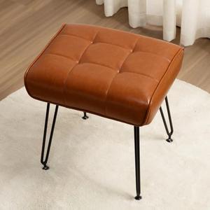 EBENCHICO PU Leather Vanity Stools, Vanity Stool Chairs for Makeup Faux Leather Foot Stools Ottoman with Metal Leg Make up Chairs for Vanity Small Bench Seat for Living Room Bedroom (Whiskey Brown)