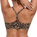Oalka Womens Y Back Sports Bra Light Support Yoga Bras Removable Pads Strap Racerback Workout Tank Tops (Small, Khaki Leopard)