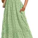 PRETTYGARDEN Women's 2026 Summer Maxi Dress Short Sleeve V Neck Hollow Out Eyelet A Line Long Flowy Beach Vacation Dresses (Bean Green, XX-Large)