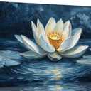 Large Zen Canvas Wall Art White Lotus Floral Bloom In Water Picture Wall Decor Abstract Night Lotus Poster Print Artwork for Yoga Spa Meditation Spiritual Room Bathroom Living Room Office  40L''x20W''