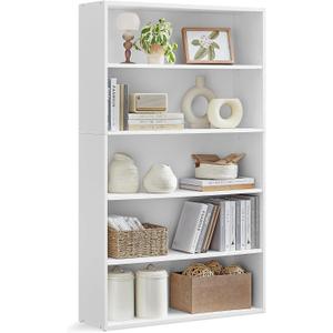VASAGLE Custos Collection - Bookshelf, 5-Tier Bookcase, Book Shelf, Open Storage Shelf, 9.4 x 30 x 52.8 Inches, for Living Room, Home Office, Dinning Room, Cloud White ULBC175T14