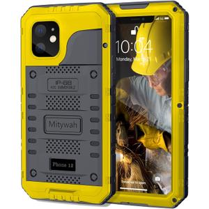 Mitywah Waterproof Case for iPhone 12, Heavy Duty Shockproof Case with Built-in Screen Protector, Full Body Underwater Protective Metal Case 6.1 inch, Yellow