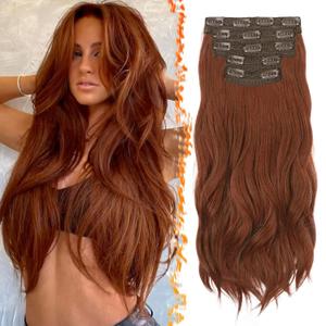 BARSDAR Medium Auburn Clip in Hair Extensions - 20 Inch Loose Wavy Clip in Hair Extensions for Women, 5 PCS Thick Layered Lace Weft Voluminous Easy Wear Soft Synthetic Auburn Hairpieces