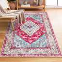 Lahome Boho 3x5 Area Rug Washable Entryway Kitchen Rug, Non-Slip Small Bathroom Rug, Lightweight Bedroom Throw, Oriental Distressed Print Carpet for Entryway, Sofa, Nursery, Kids Room (Pink)