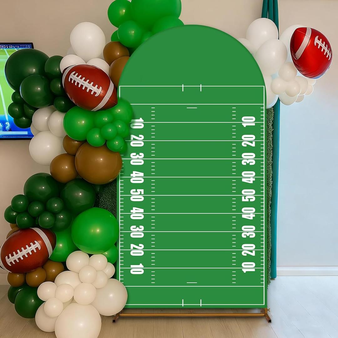 VitalCozy 7.2ft Sports Football Field Birthday Party Arch Backdrop Cover Football Photography Backdrops Spandex Fitted Arch Stand Covers for Rugby Balloons Birthday Parties (Green)