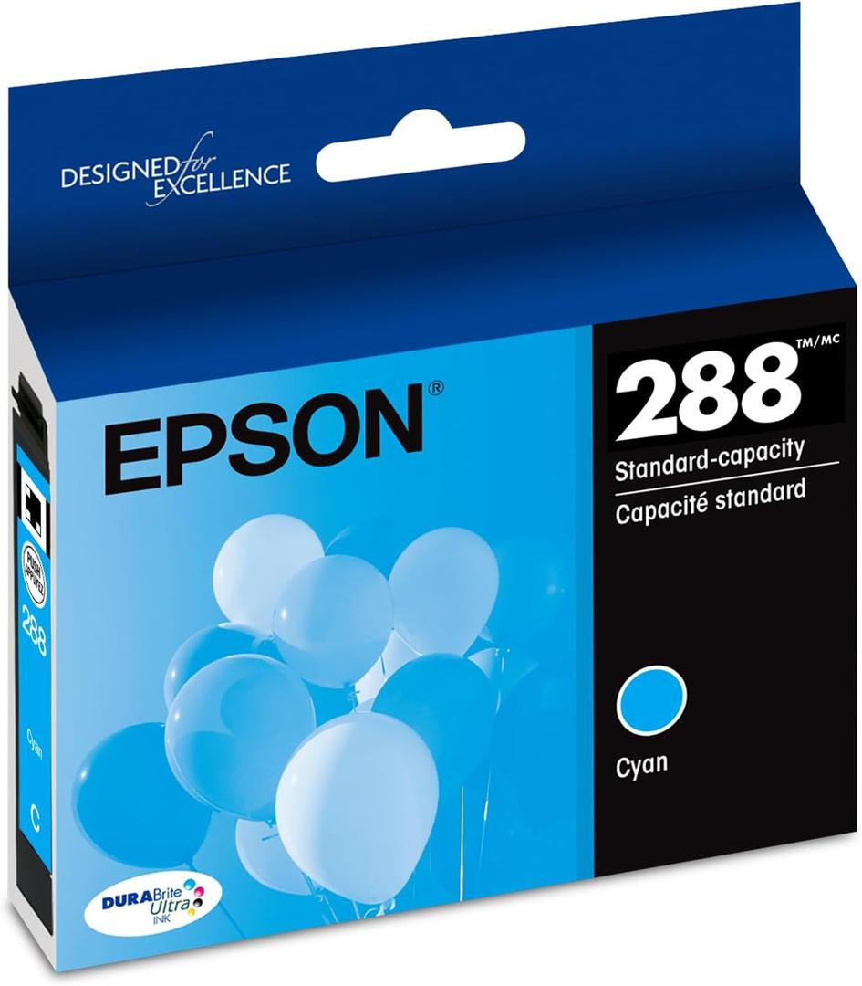 EPSON 288 DURABrite Ultra Ink Standard Capacity Cyan Cartridge (T288220-S) Works with Expression XP-330, 430, 434, 340, 440, 446 (1 Count (Pack of 1))