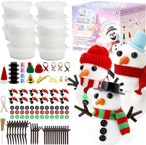 Rtisaeu 12 Pack Christmas Snowman Crafts for Kids, Build a Snowman Kit Indoor Decorations, DIY Snowman Kit Christmas Stocking Stuffers Gift Snowman Making Kit Toys for Activities Party Supplies
