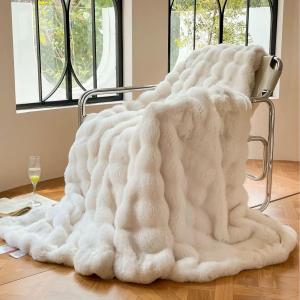 Luxury 1000GSM Faux Rabbit Fur Bubble Throw Blanket, Elegant White, Ultra Soft Plush 3D Bubble Design, Reversible Mink Blanket for Couch, Sofa, Bed & Living Room, 60" x 80" Gift for Women & Family