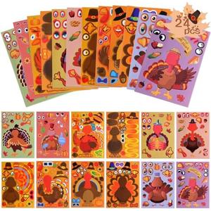 3 Pack Thanksgiving Stickers for Kids - 24PCS Make a Turkey Face Stickers, Turkey Games, Fall Party Supplies, Favors, Kids Crafts, Gifts for Toddlers Boys Girl