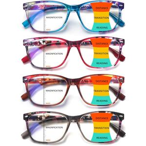 Progressive Multifocus Reading Glasses for Women, Pattern Print Blue Light Block Stylish Ladies Computer Readers, 4.0