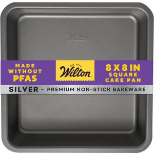 Wilton Silver Non Stick 8 x 8 Inch Square Brownie Cake Pan, Cold Rolled Steel Bakeware, Made without PFAS