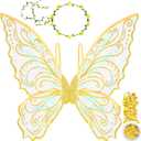 U-Goforst Fairy Wings Adult Women, Fairy Costume for Woman Butterfly Wings for Girls Adult Halloween Costume Cosplay Dress Up (Gold)