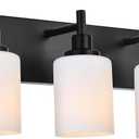 MELUCEE 3-Light Black Bathroom Light Fixtures, Modern Vanity Light Over Mirror Wall Sconces with Milky White Frosted Glass Shades, Suit for Bathroom Dressing Room Laundry Room Kitchen, E26 Socket