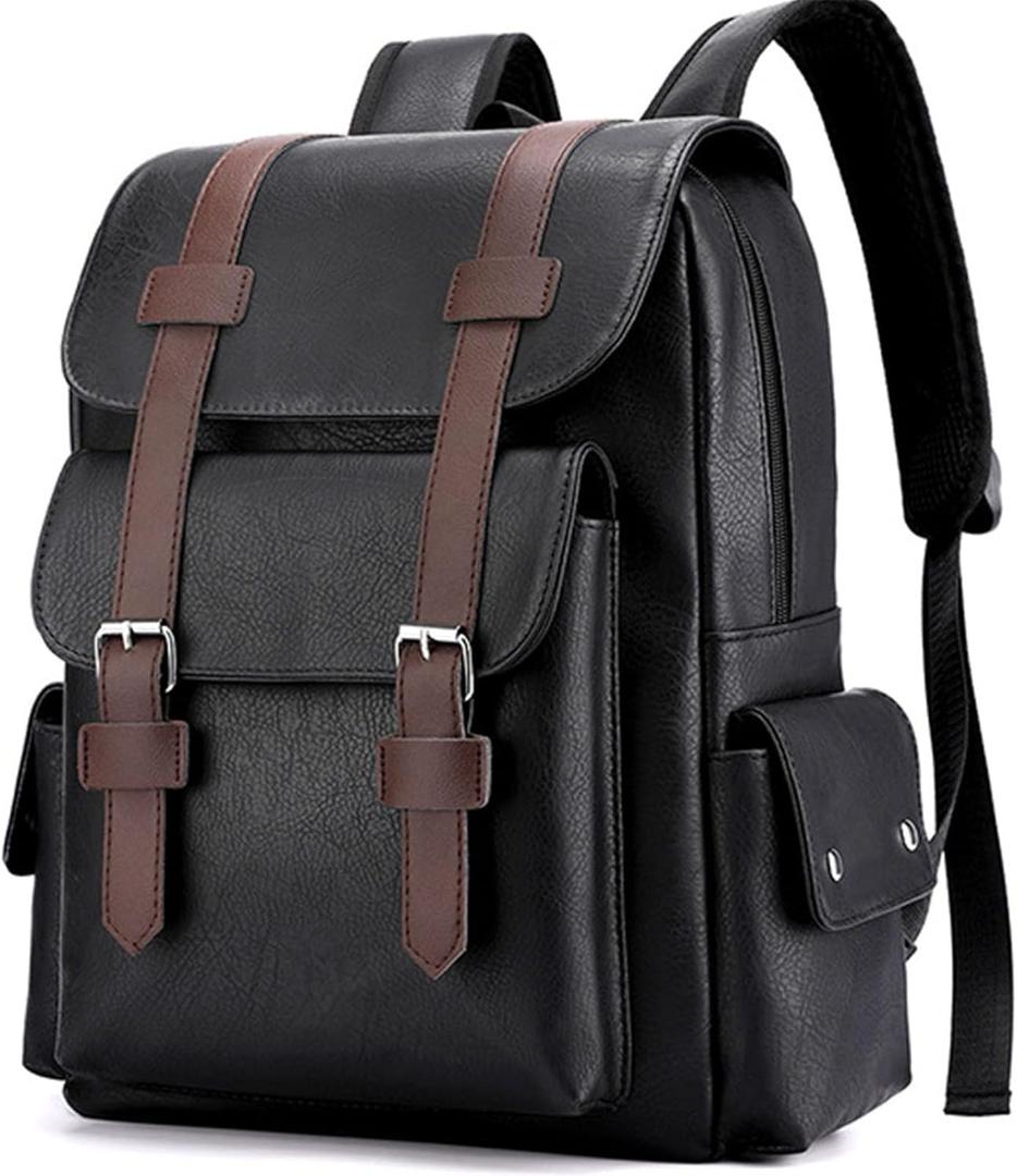 Farcauo Laptop Backpack for Women Men College Computer Backpack for Women Large Leather Work Backpack Black Teacher Business Back Pack travel backpack Carry on Flight Approved