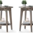 VASAGLE Side Table, Small Round End Table with Lower Shelf, Nightstand for Small Spaces, Living Room, Bedroom, Greige ULET283T02, set of 2