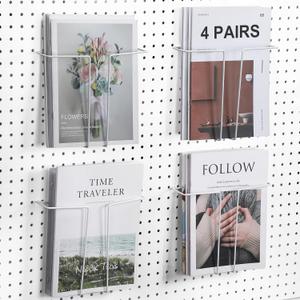 4 Pair Pegboard Display Shelves Expandable Width Metal Magazine Holder Hanging Wall File Organizer Pegboard Accessories Wall Decor for Pantry Exhibitions Trade Show Retail Store(White)