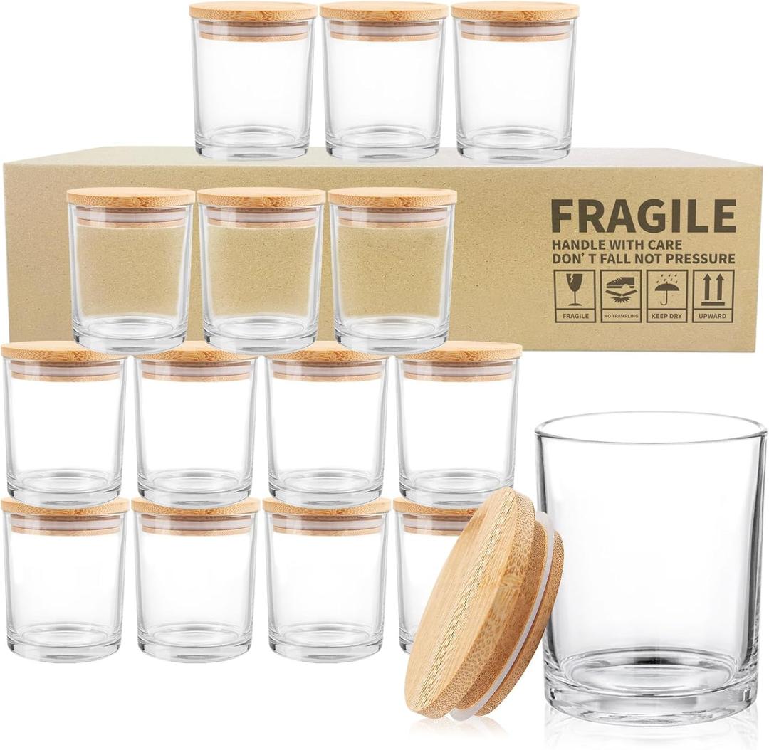 SUPMIND 15 Pack Glass Candle Jars, 7oz Clear Candle Containers with Bamboo Lids, Empty Candle Jars for Making Candles - Dishwasher Safe, 7 fl.oz
