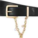 AI DEEBLUE Women's Leather Belt for Jeans Black Belt with Gold Buckle and Chain Fashion Belts for Women, XL: Fit Waist Size 39"-43"