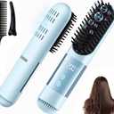 Cordless Hair Straightener Brush with Cool Air, 5-in-1 Portable Ionic Frizz-Free Straightening Brush, Rechargeable Touch Up On-the-Go Brush, MCH Fast Heating, LED Display, Anti-Scald for Women Travel