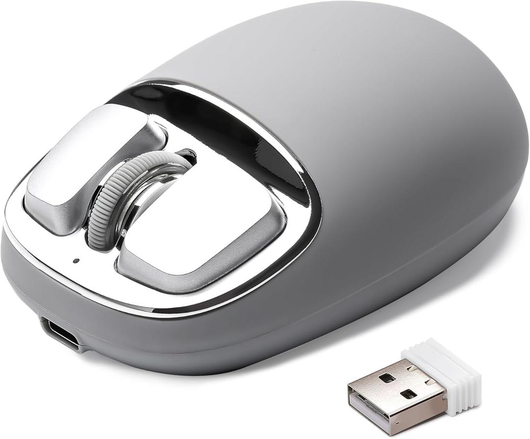 YUNZII C1 Silicone Wireless Mouse, Tri-Mode 2.4G/USB-C/Bluetooth Mouse, 4800 DPI Optical Tracking, 6 Adjustment Levels, Customize Mice for Laptop, Computer, iPad, MacBook (Gray Silver)