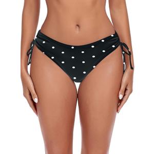 Ocean Blues Women's Full Coverage Swim Bottom Tie Sides Bikini Bottom (Medium, Black Polka Dot)