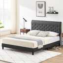 GAOMON Queen Bed Frame, Upholstered Platform Bed Frame Queen Size with Adjustable Button Tufted Headboard, Wooden Slats Support, No Box Spring Needed, Easy Assembly (Grey)