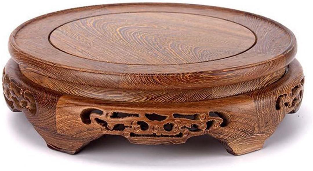 Rosewood Gray Stand Oriental Style, Jichimu Vase Plant Stand, Fish Bowl Stand, Multiple-purpose Gray Color Display Stand (Outside Dia 7x2 (17x6cm))