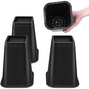 MCXYEM Bed Risers Adjustable Furniture Risers - Heavy Duty 8-inch Non-Slip Lift Supports for Beds/Couches/Sofas, Durable Square Design with Creates Storage Space (Black 4 Pack, 8 Inch)