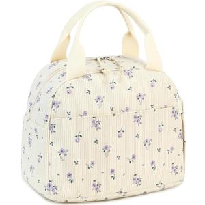 LEDAOU Lunch Box for Women Insulated Lunch Bag Cute Lunchbox Compact Cooler Thermal Reusable Lunch Tote for Work School Picnic Travel (Purple Flowers)